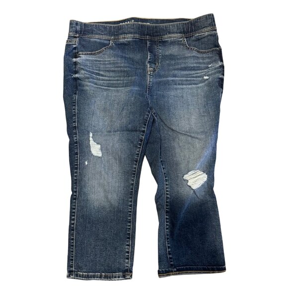 Torrid Crop Lean Jeans Women's Size 2X Distressed Super Soft Denim Blue - Picture 2 of 5